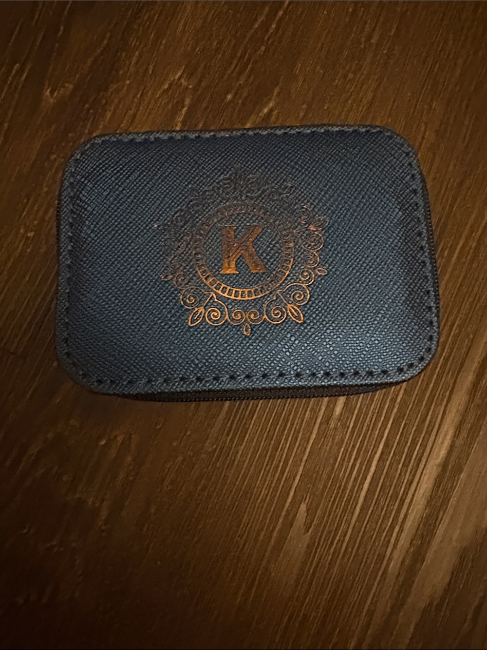 K Monogram Navy Leatherette Jewelry Case